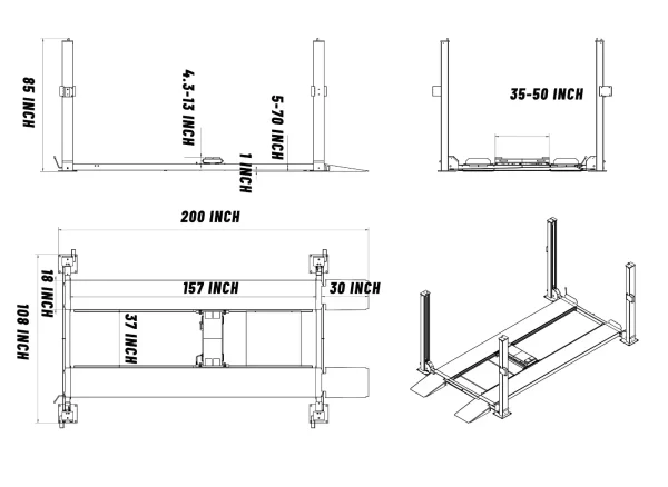 8500 Lbs Four Post Parking Lift 4-Post Storage Service Car Lift Casters-Pickup - Image 13